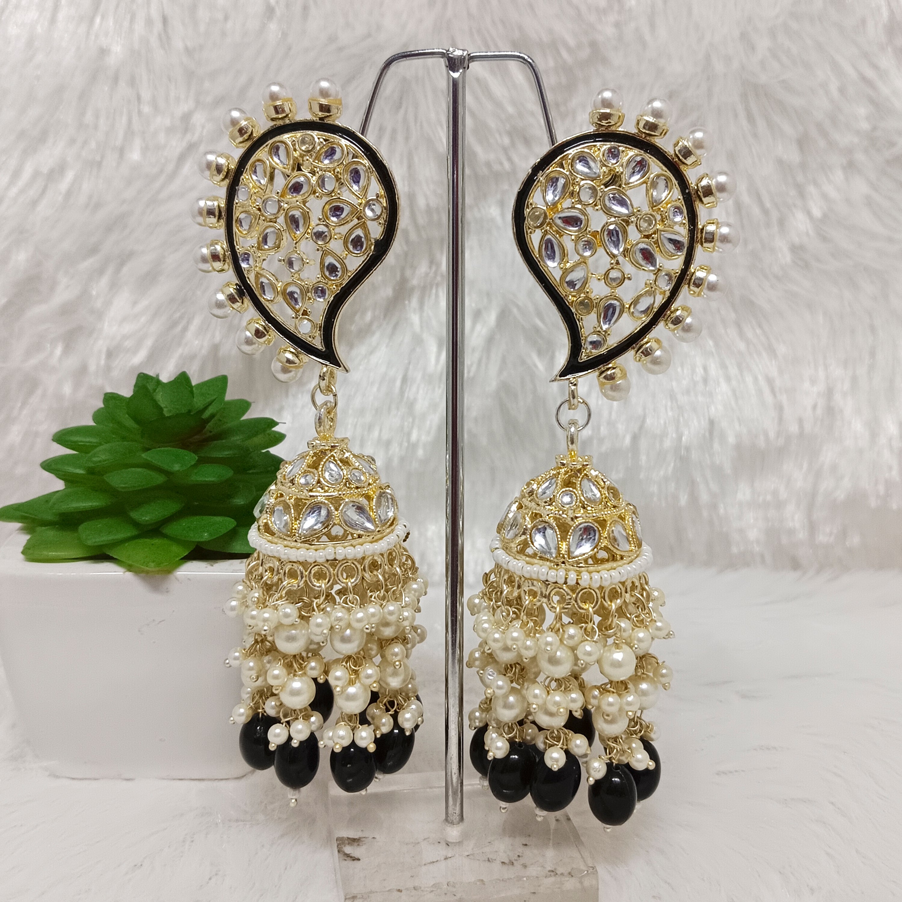 Bhavi Jewels Gold Plated Kundan Jhumki Earrings