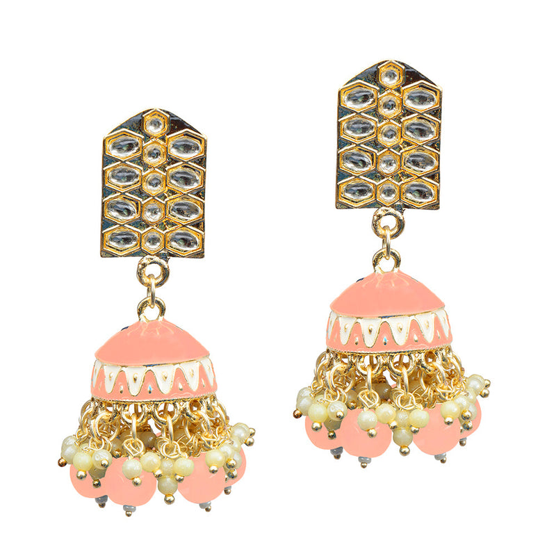 Bhavi Jewels Gold Plated Kundan Stone Meenakari Jhumki Earrings