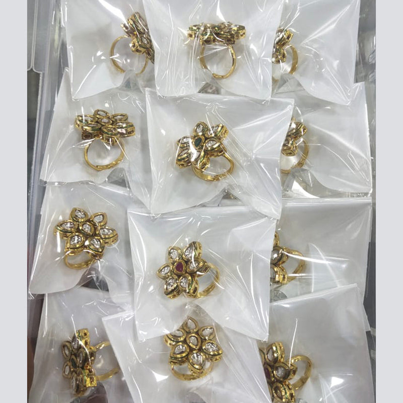 Om Creations Gold Plated Kundan Stone Adjustable Ring
