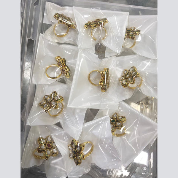 Om Creations Gold Plated Kundan Stone Adjustable Ring