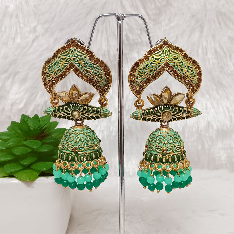 Bhavi Jewels Gold Plated Meenakari Jhumkis Earrings