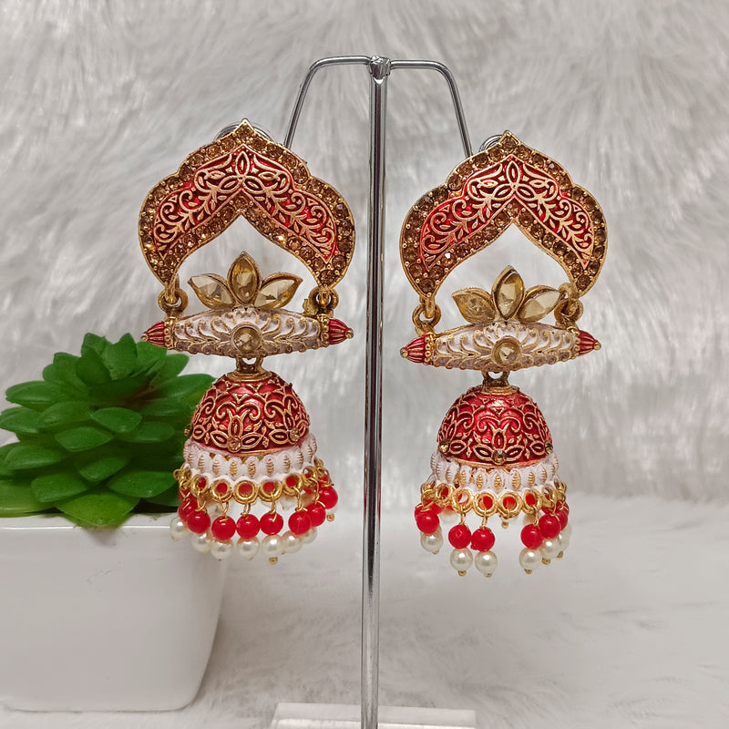 Bhavi Jewels Gold Plated Meenakari Jhumkis Earrings