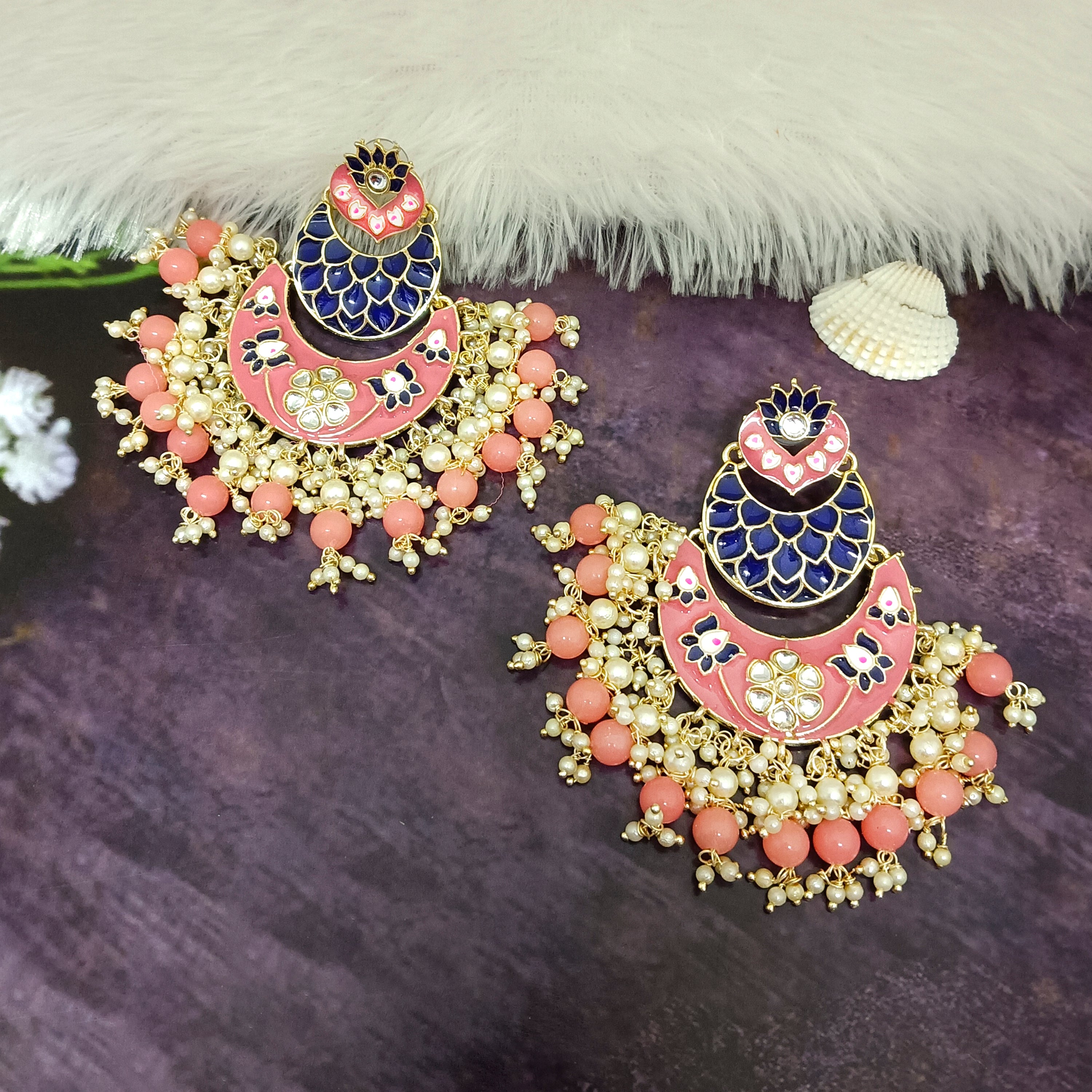 Bhavi Jewels Gold Plated Meenakari Dangler Earrings