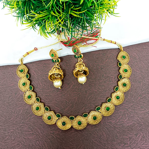 Darshana Jewels Pota Stone Gold Plated Necklace Set