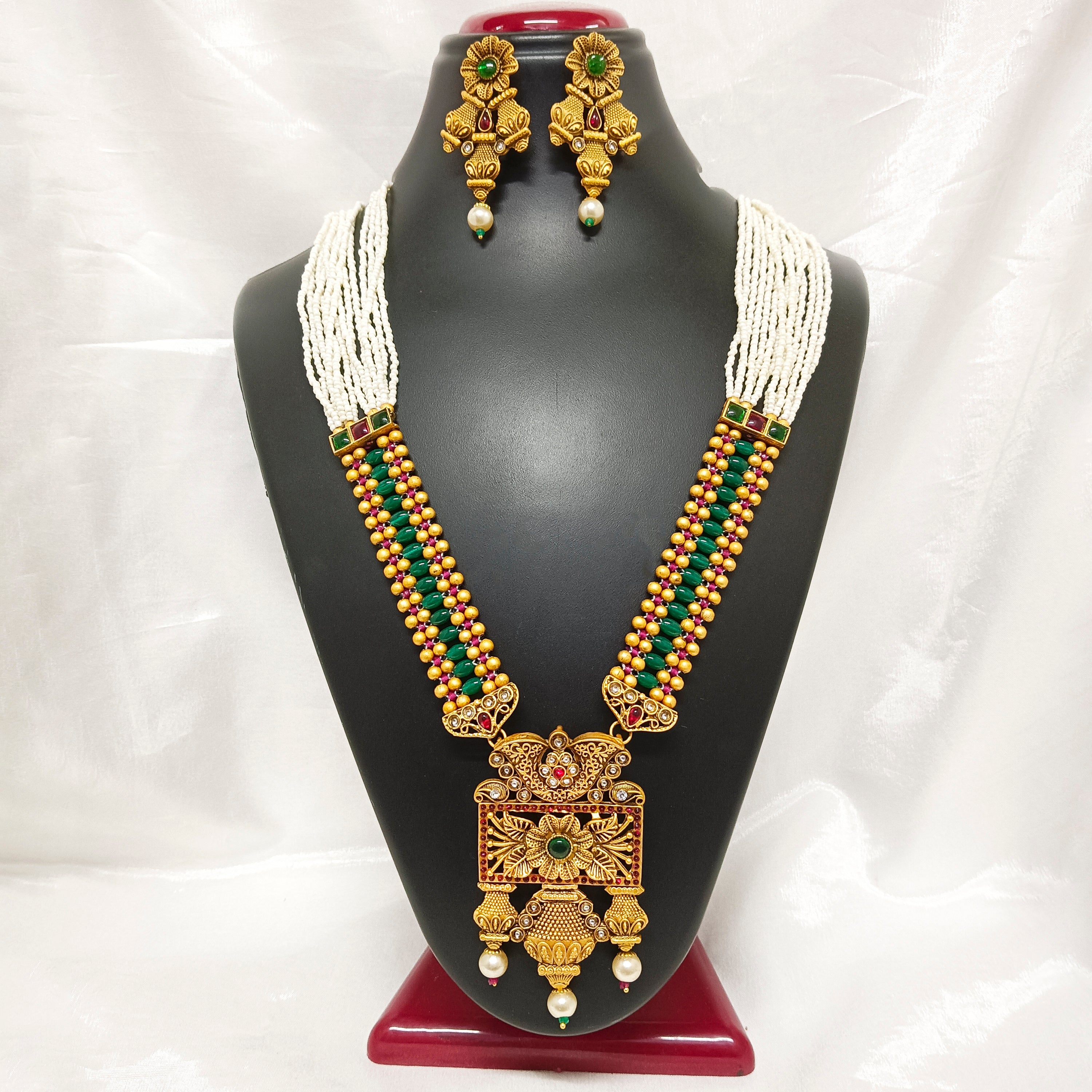 Bhavi Jewels Pota Stone Gold Plated Necklace Set