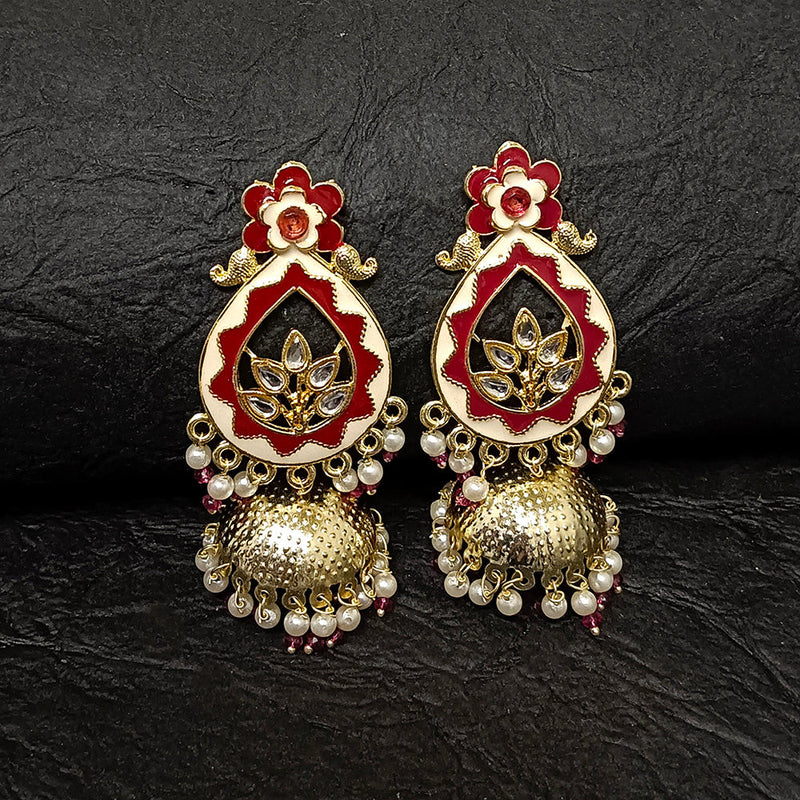 Bhavi Jewels Gold Plated Meenakari Jhumki Earrings