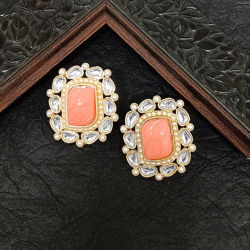 Bhavi Jewels Gold Plated Kundan Stone Stud Earrings