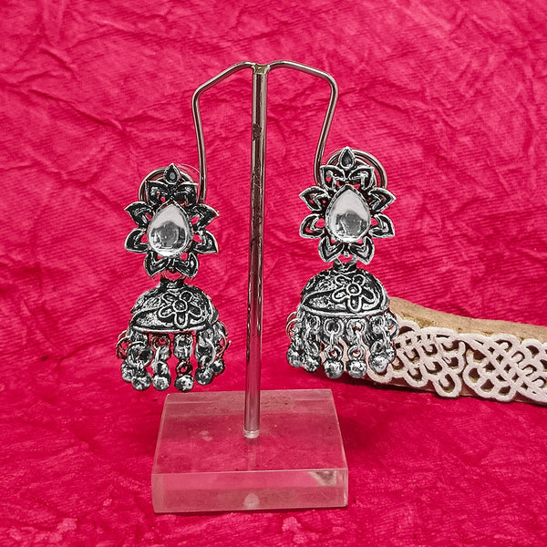 Bhavi Jewels Oxidised Plated Crystal Stone Jhumki Earrings