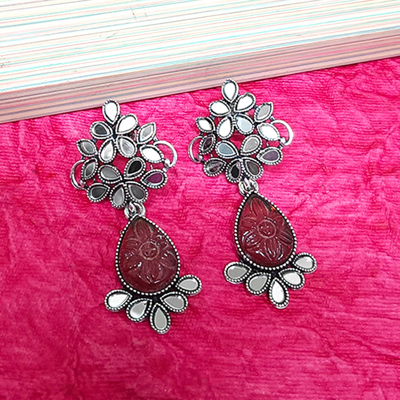 Bhavi Jewels Oxidised Plated Mirror Work Earrings