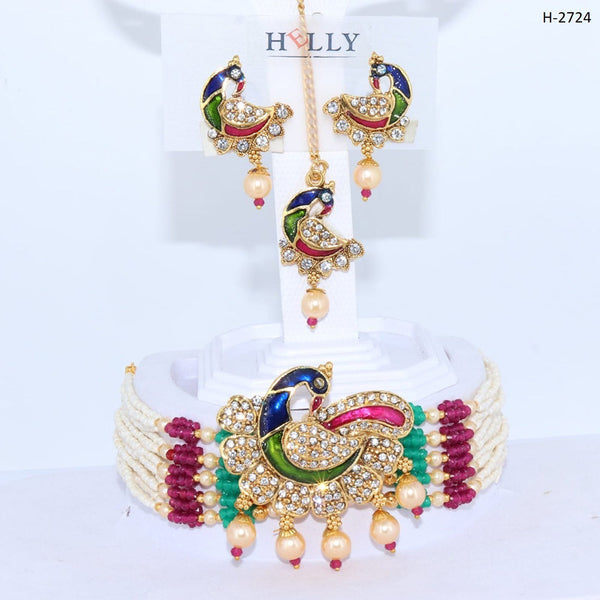 Corbeda Fashion Gold Plated Peacock Choker Necklace Set