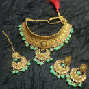 Kumavat Jewels Gold Plated Kundan And Beads Traditional Choker Necklace Set with Maang Tikka