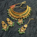 Kumavat Jewels Gold Plated Kundan And Beads Traditional Choker Necklace Set with Maang Tikka