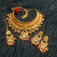 Kumavat Jewels Gold Plated Kundan And Beads Traditional Choker Necklace Set with Maang Tikka