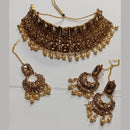 Kumavat Jewels Gold Plated Kundan Stone And Beads Traditional Choker Necklace Set with Maang Tikka