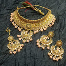 Kumavat Jewels Gold Plated Kundan Stone And Beads Traditional Choker Necklace Set with Maang Tikka