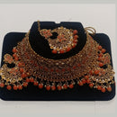 Kumavat Jewels Gold Plated Kundan Stone And Beads Traditional Choker Necklace Set with Maang Tikka