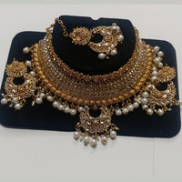 Kumavat Jewels Gold Plated Kundan Stone And Beads Traditional Choker Necklace Set with Maang Tikka