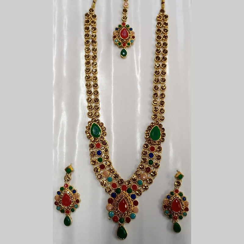 Kumavat Jewels Gold Plated Crystal Stone & Beads Long Necklace Set