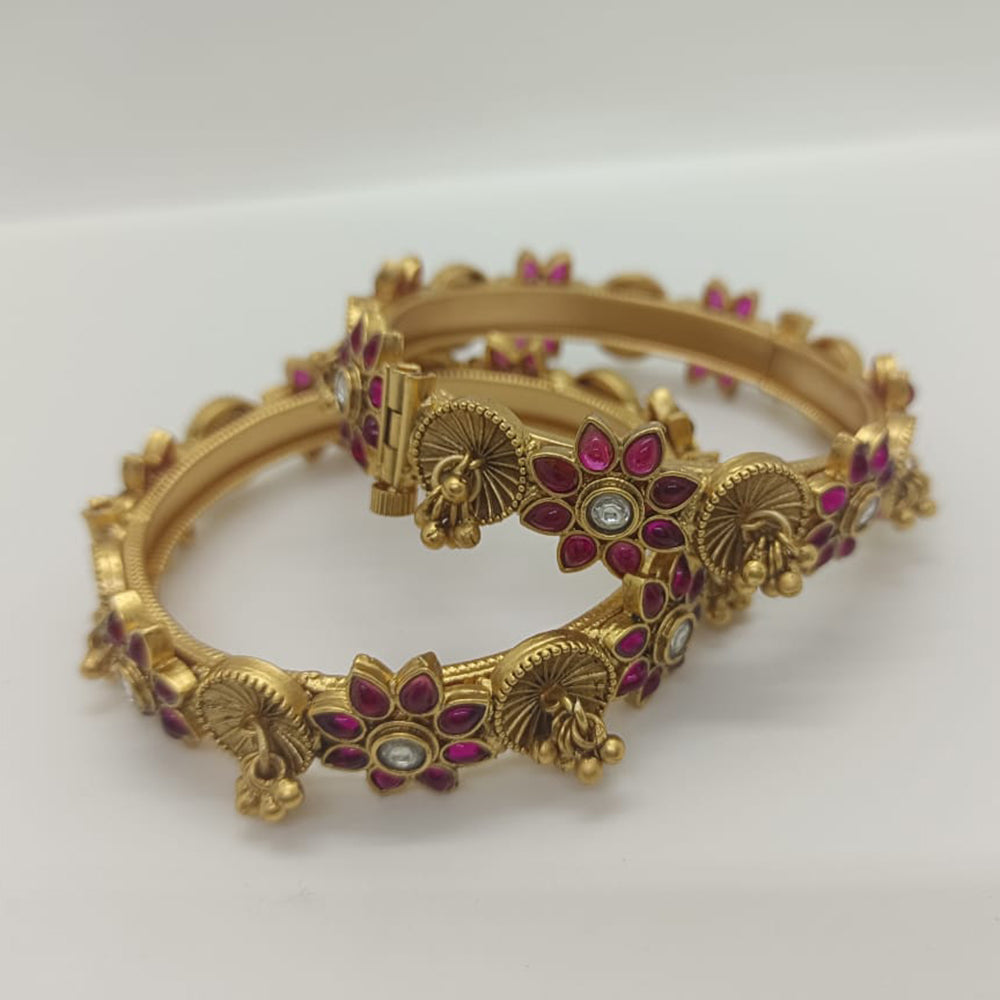 Sai Raj Pink Stone Gold Plated Bangles Set