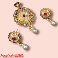 Padmawati Bangles Gold Plated Pota Stone And Pearl Pendant Set