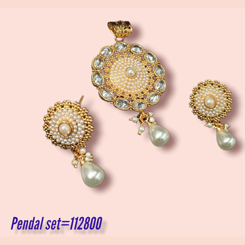 Padmawati Bangles Gold Plated Pota Stone And Pearl Pendant Set