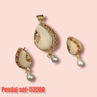 Padmawati Bangles Gold Plated Pota Stone And Pearl Pendant Set