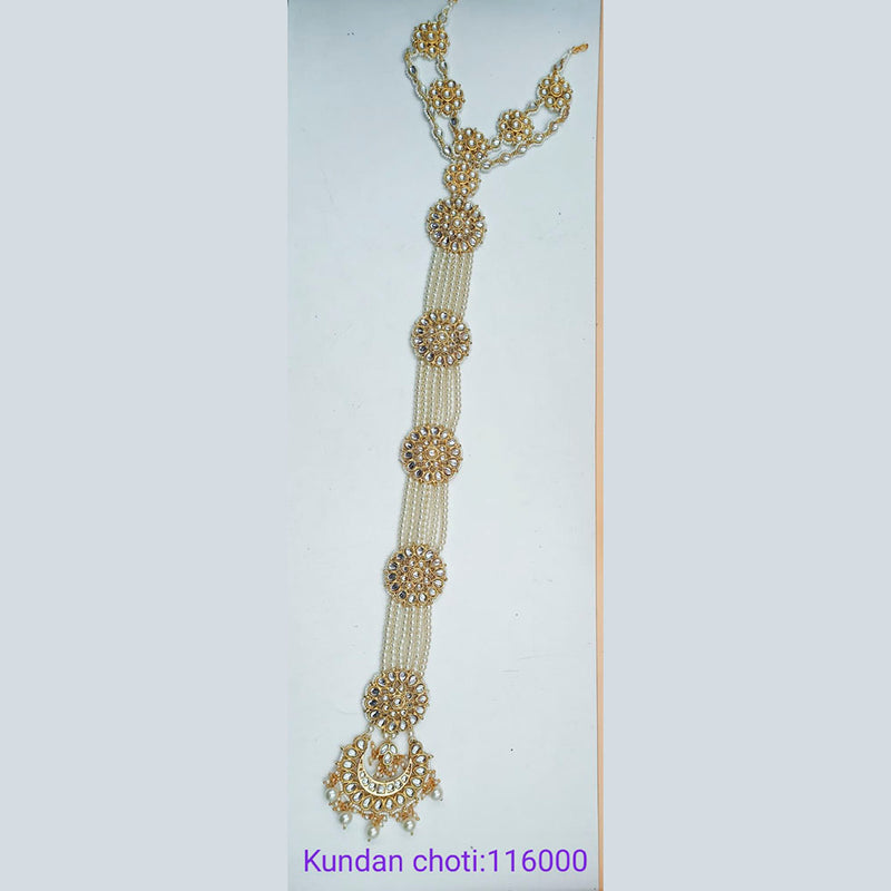 NAFJ Gold Plated Pearl And Kundan Choti Hair Jewelry for Women