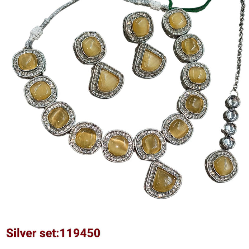 Padmawati Bangles Silver Plated Crystal Stone Necklace Set