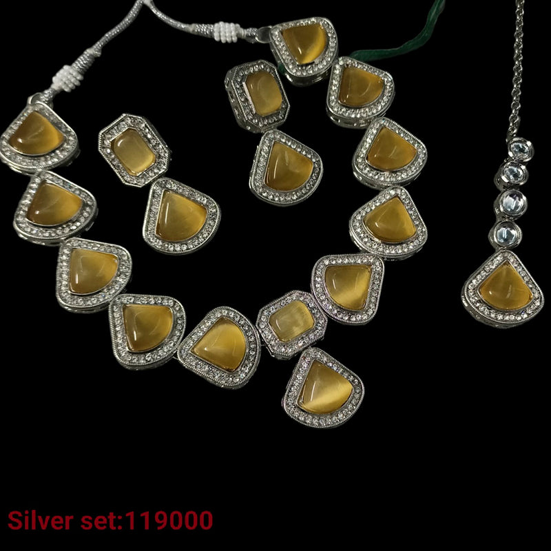 Padmawati Bangles Silver Plated Crystal Stone Necklace Set