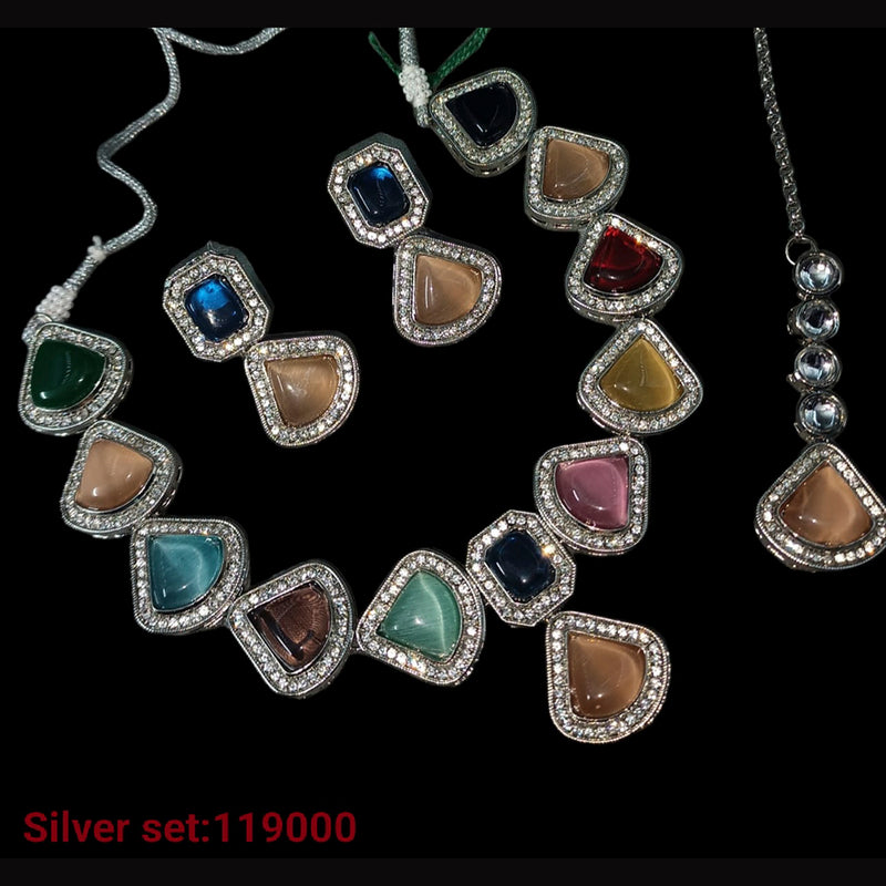 Padmawati Bangles Silver Plated Crystal Stone Necklace Set