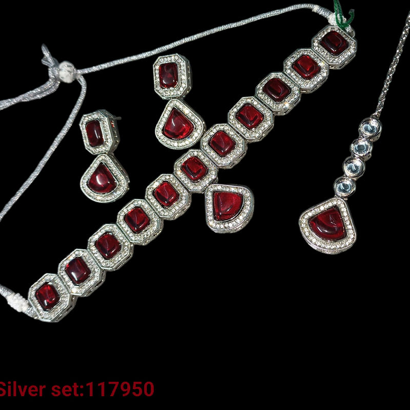 Padmawati Bangles Silver Plated Crystal Stone Necklace Set