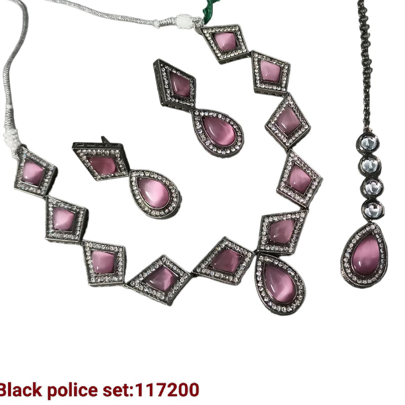 Padmawati Bangles Black Polish Crystal Stone Necklace Set