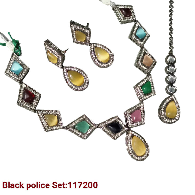 Padmawati Bangles Black Polish Crystal Stone Necklace Set