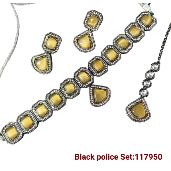 Padmawati Bangles Black Polish Crystal Stone Necklace Set