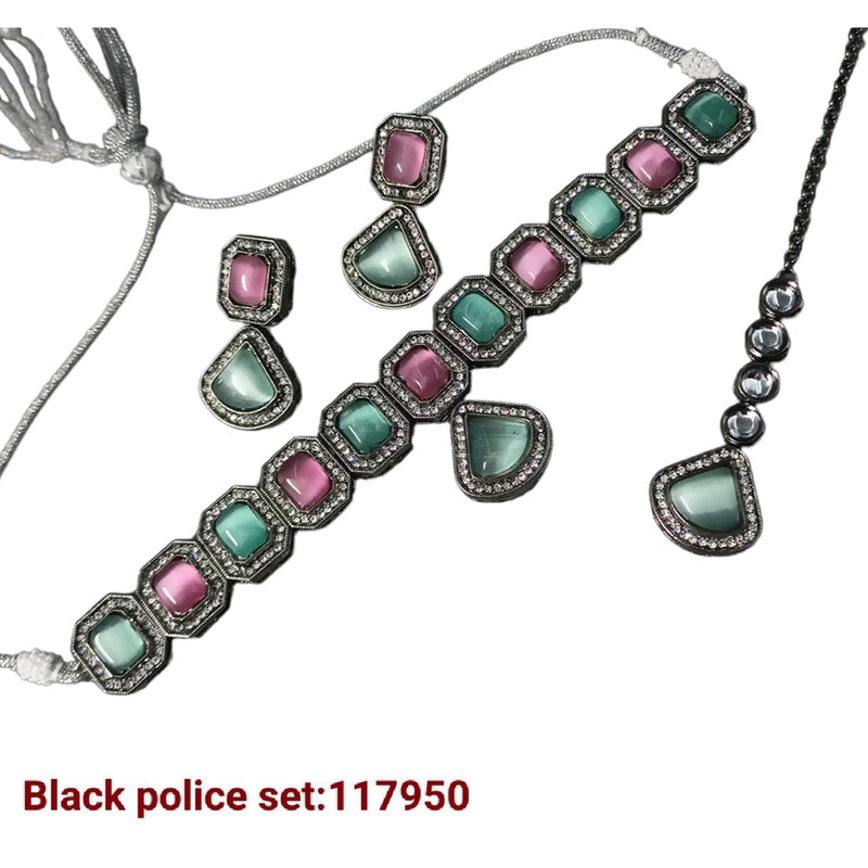 Padmawati Bangles Black Polish Crystal Stone Necklace Set