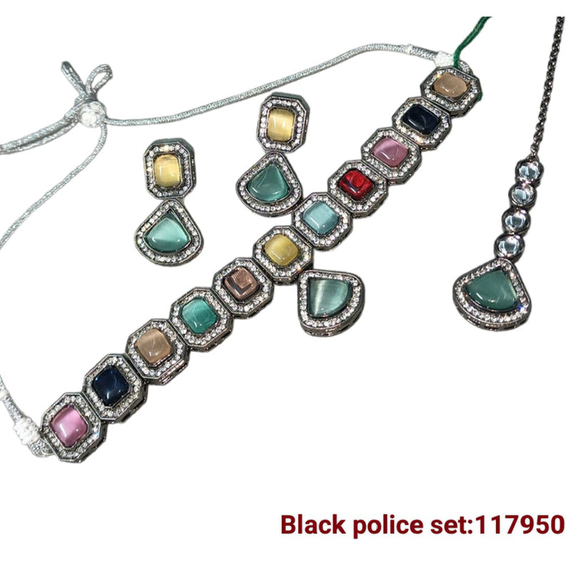 Padmawati Bangles Black Polish Crystal Stone Necklace Set