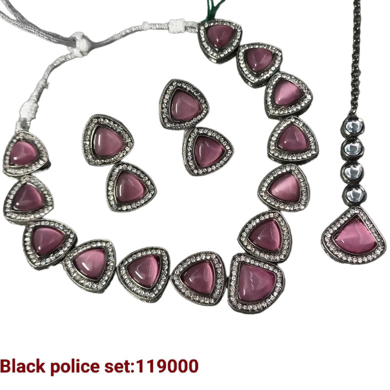 Padmawati Bangles Black Polish Crystal Stone Necklace Set