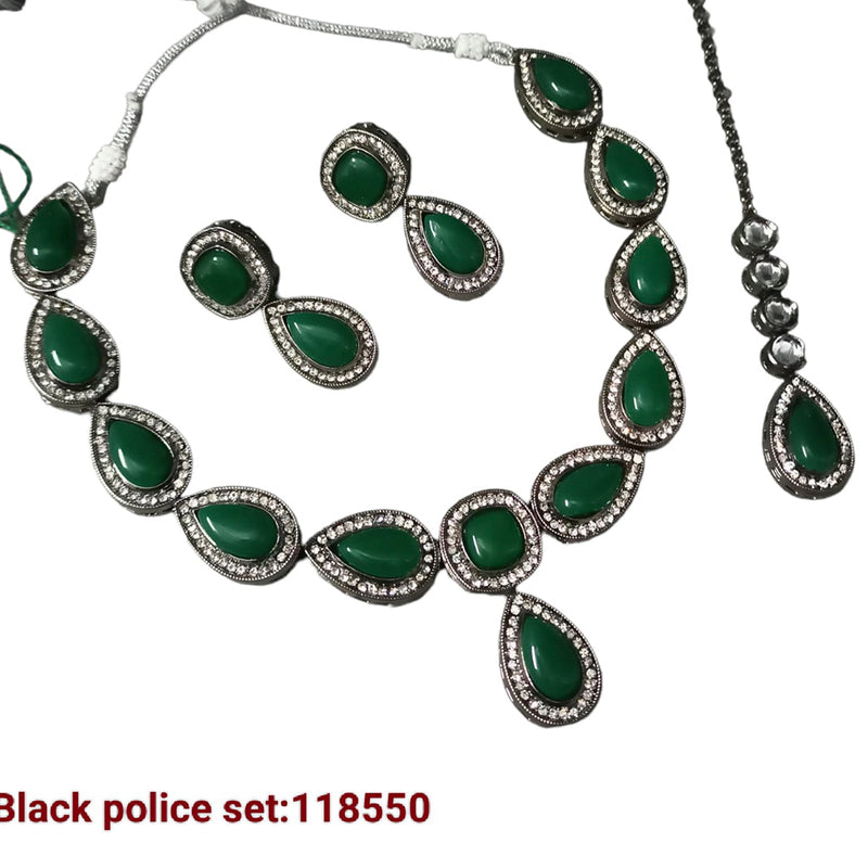 Padmawati Bangles Black Polish Crystal Stone Necklace Set