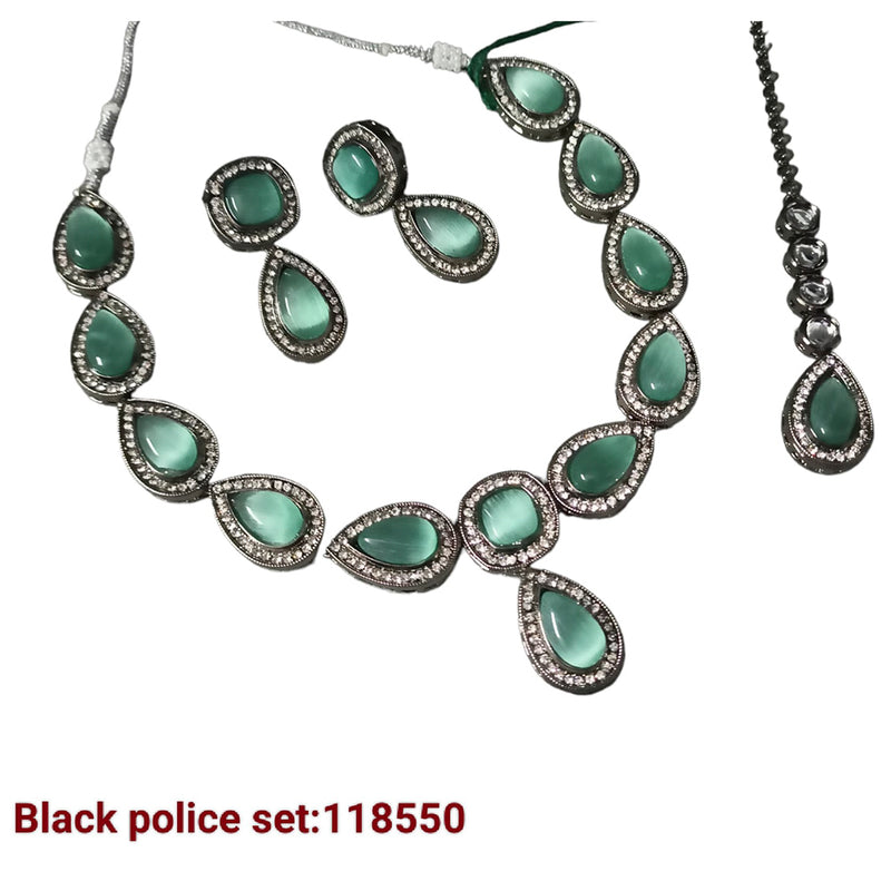 Padmawati Bangles Black Polish Crystal Stone Necklace Set