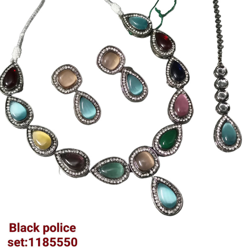 Padmawati Bangles Black Polish Crystal Stone Necklace Set