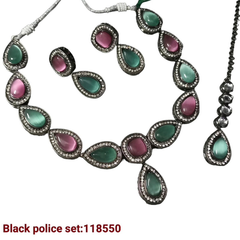 Padmawati Bangles Black Polish Crystal Stone Necklace Set