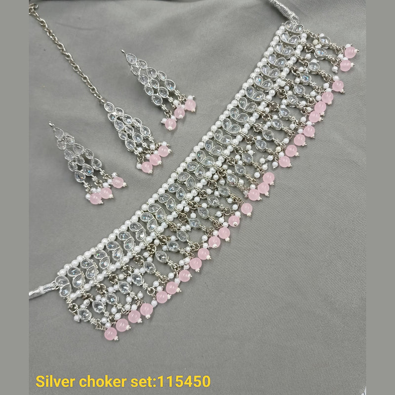 Padmawati Bangles Silver Plated Crystal Stone & Beads Choker Necklace Set