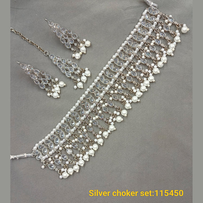 Padmawati Bangles Silver Plated Crystal Stone & Beads Choker Necklace Set