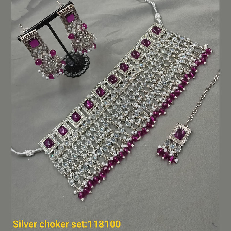 Padmawati Bangles Silver Plated Crystal Stone Choker Necklace Set