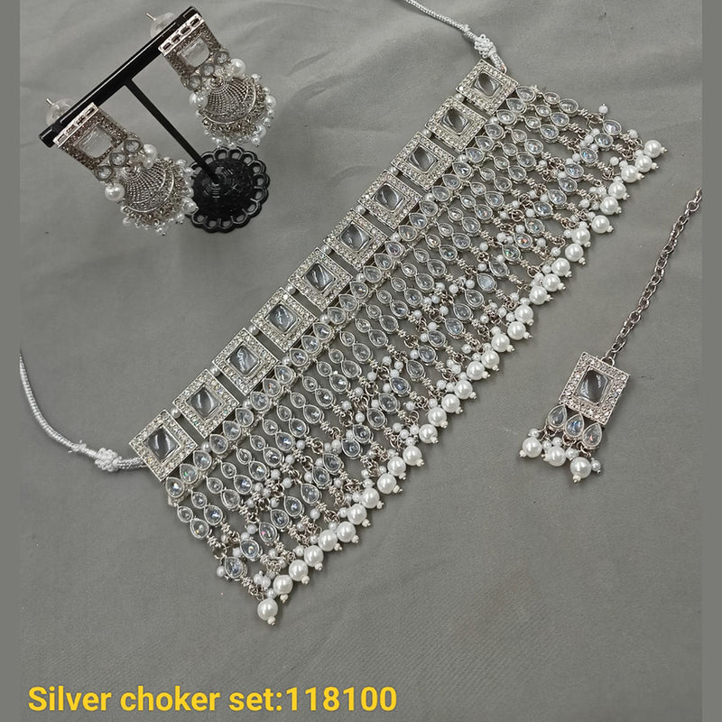 Padmawati Bangles Silver Plated Crystal Stone Choker Necklace Set