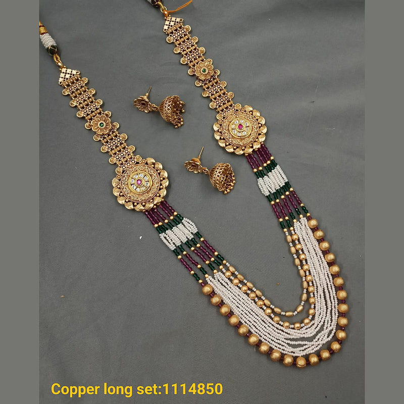 Padmawati Bangles Copper Gold Plated Pota & Beads Long Necklace Set