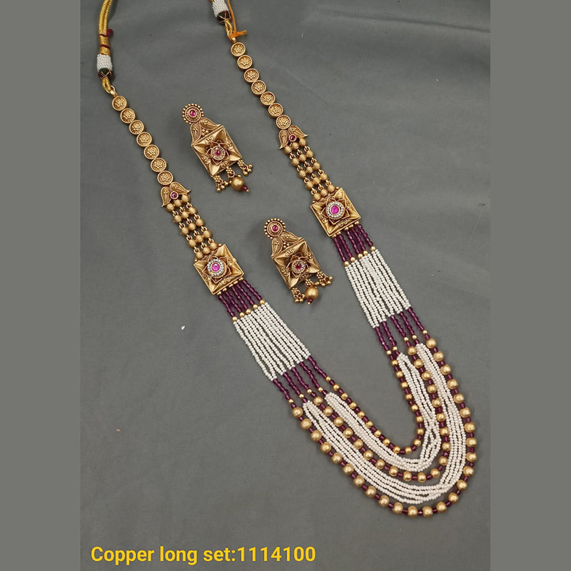 Padmawati Bangles Copper Gold Plated Pota & Beads Long Necklace Set