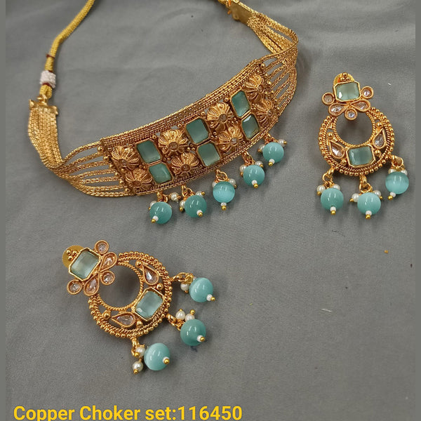 Padmawati Bangles Copper Gold Plated Crystal Stone & Beads Choker Necklace Set