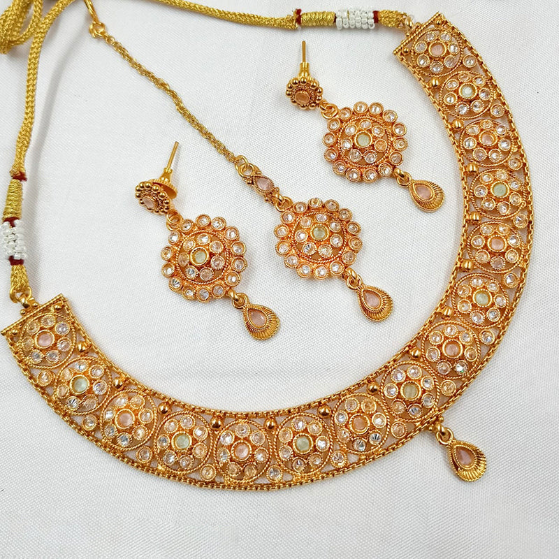 Padmawati Bangles Copper Gold Crystal Stone Necklace Set