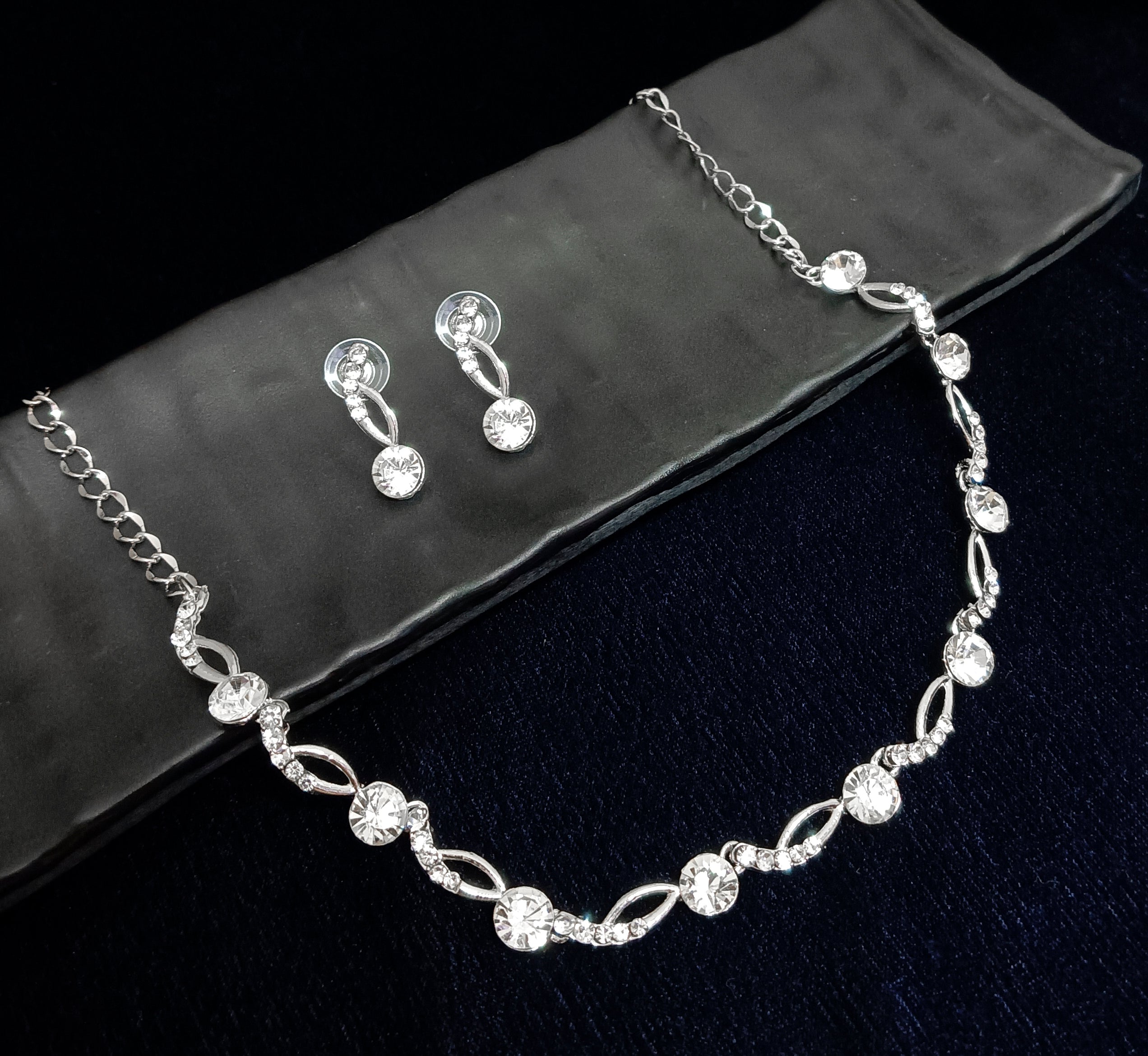 Midas Touch Austrian Stone Silver Plated Necklace Set